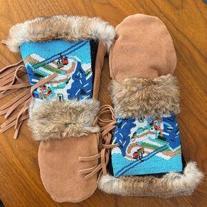Handmade Beaded Fur-Trim Mittens by Astris